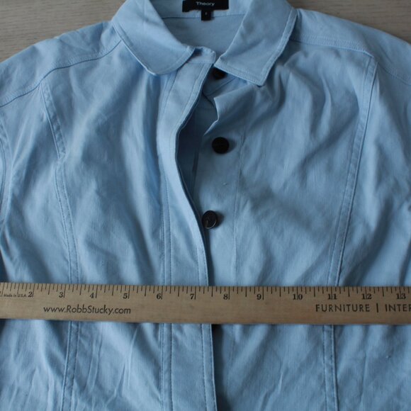 Theory Romper Button Up Shorts Pockets Collar Pale Blue - Picture 8 of 10